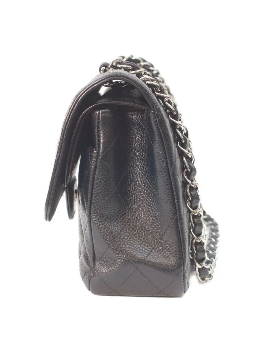 Chanel Black Caviar Silver Double Flap Bag Quilted 25